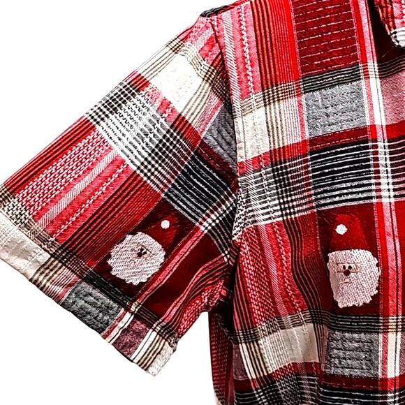 Holiday Editions Womens Button Front Collar Santa Claus Short Sleeve Top Size XL - Picture 7 of 10